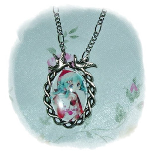 Vocaloid Snow Miku Hatsune 初音ミクanime Cabochon Necklace & Earrings Set